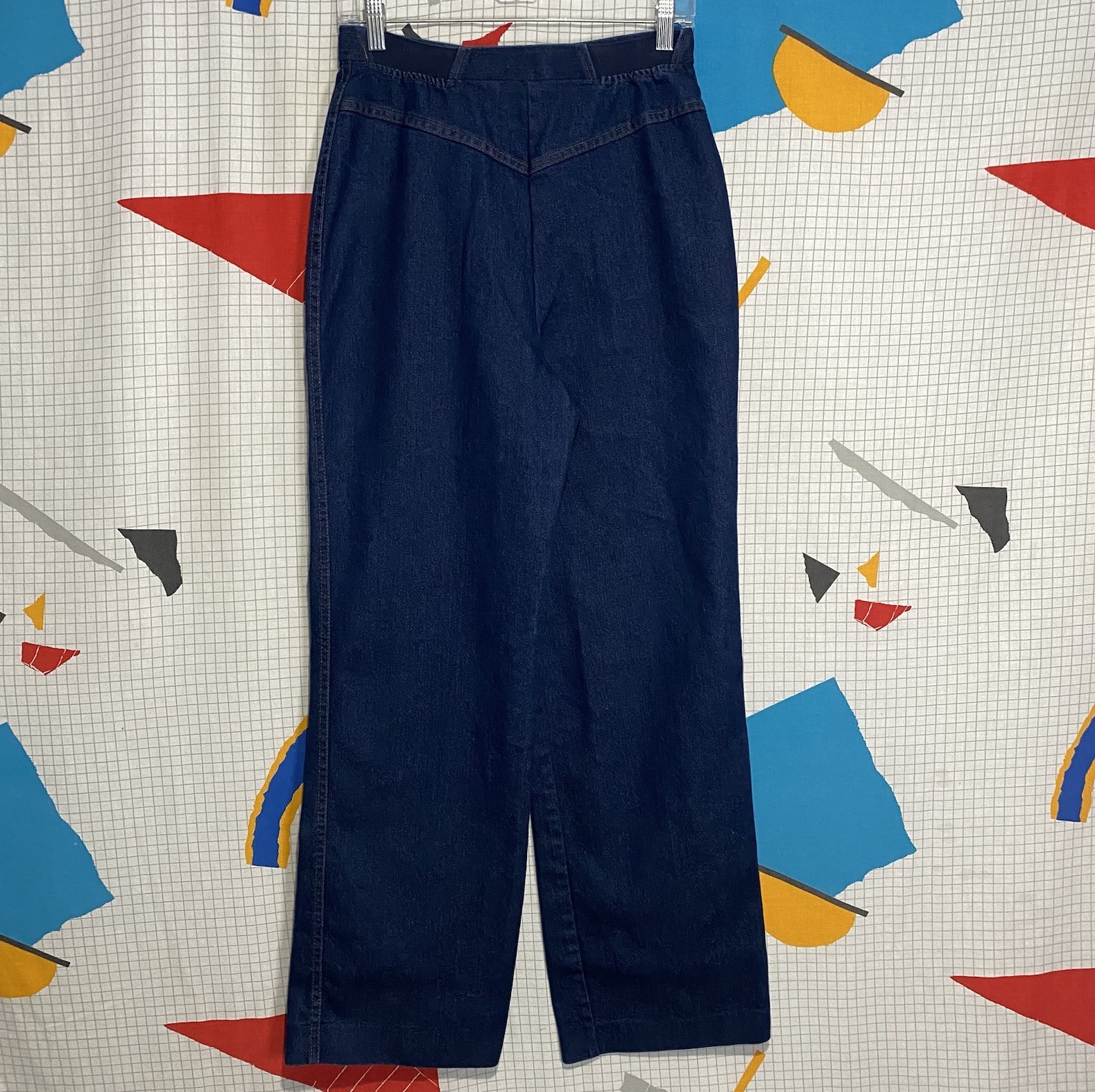 Vintage 70s Wide Leg Denim Jeans Bell Bottom Bareback High Waist 26-29×30 Hippie
