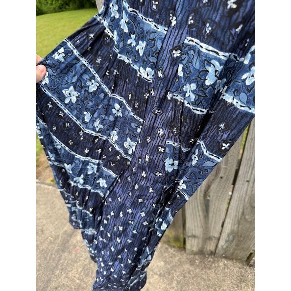 Vintage 90s Boho Sarah Richards Floral Maxi Dress Womens 8 Blue