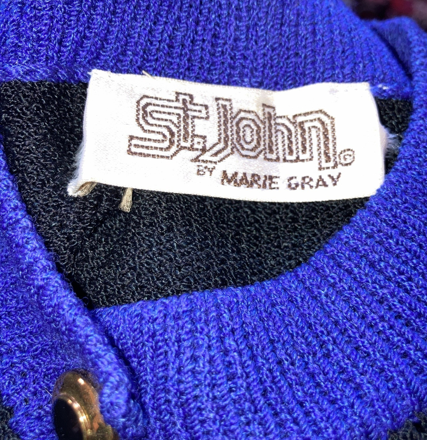 classic vintage St. John Marie Gray knit Santana Dress black / blue sz 6 pockets