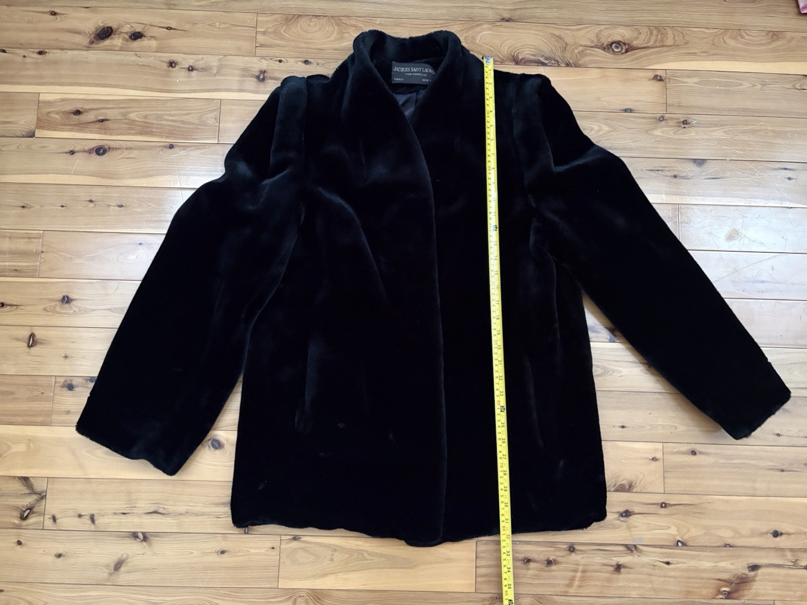 Rare 70s-80s Jacques Saint Laurent Faux Fur Black Coat Shawl Collar L/XL