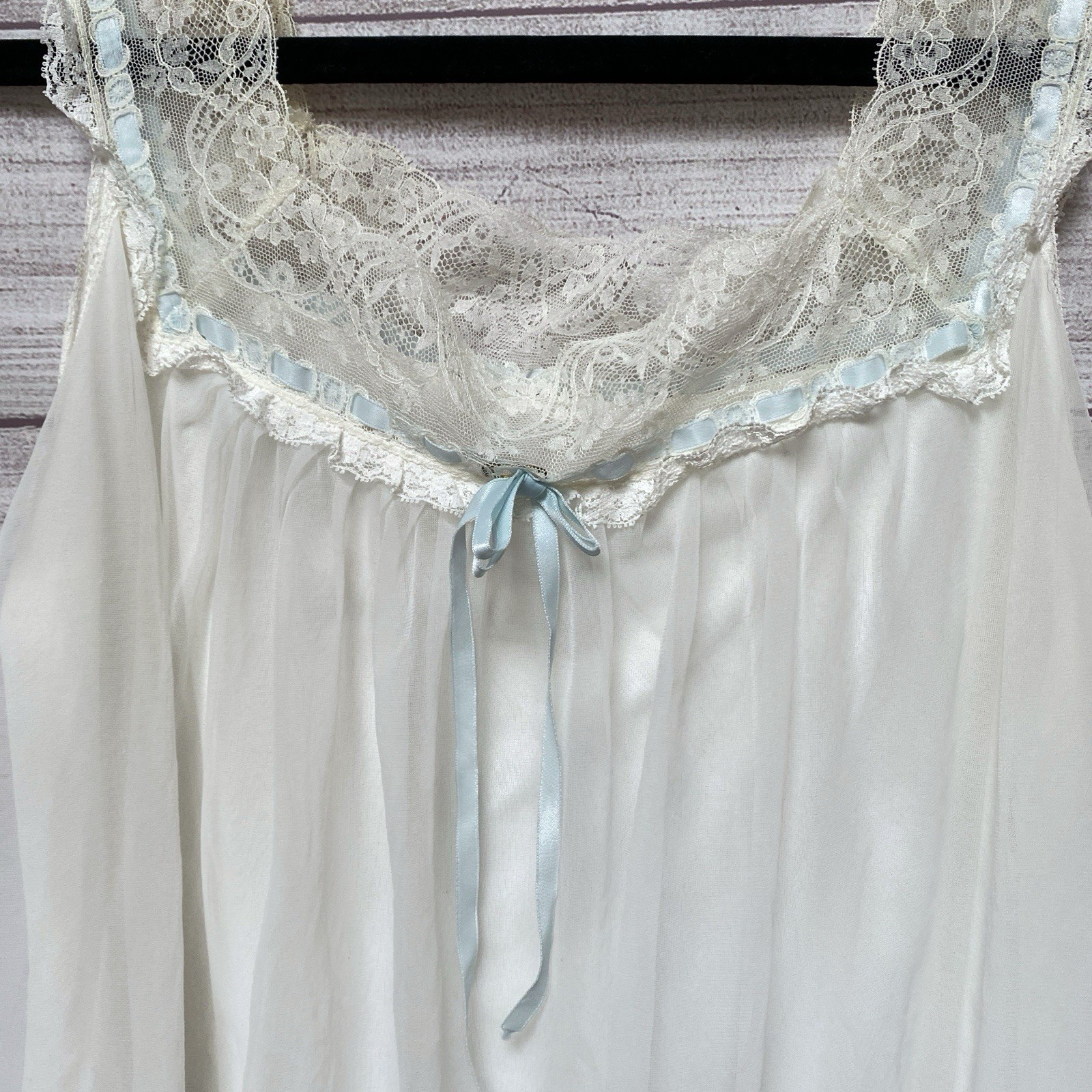 Vintage LISETTE Nylon CHIFFON Babydoll Nightgown S Lined Lace Trim