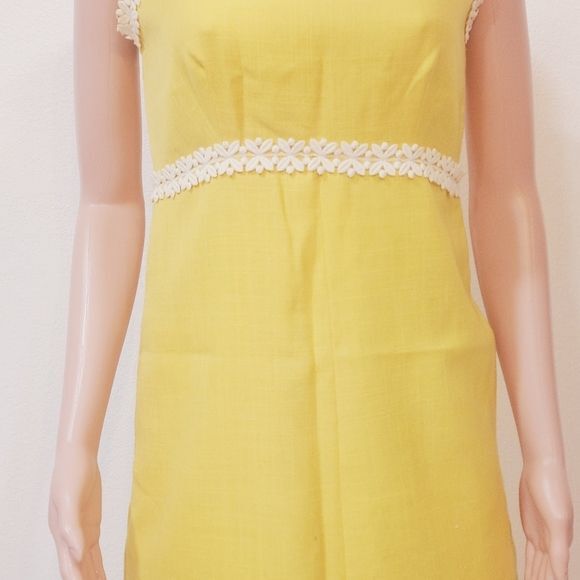 MOLLIE PARNIS BOUTIQUE Vtg 70s Yellow Linen Shift Daisy Dress