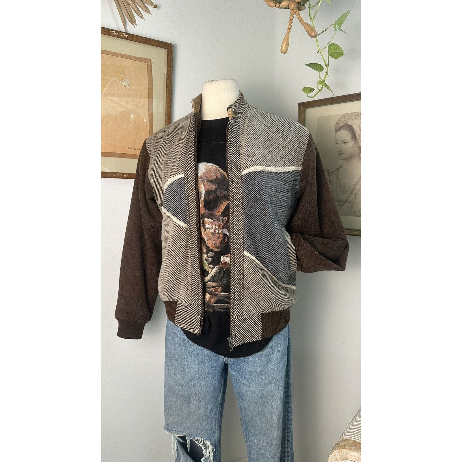 Vintage Patchwork Wool Bomber Jacket – Timeless Style with a Retro Edge