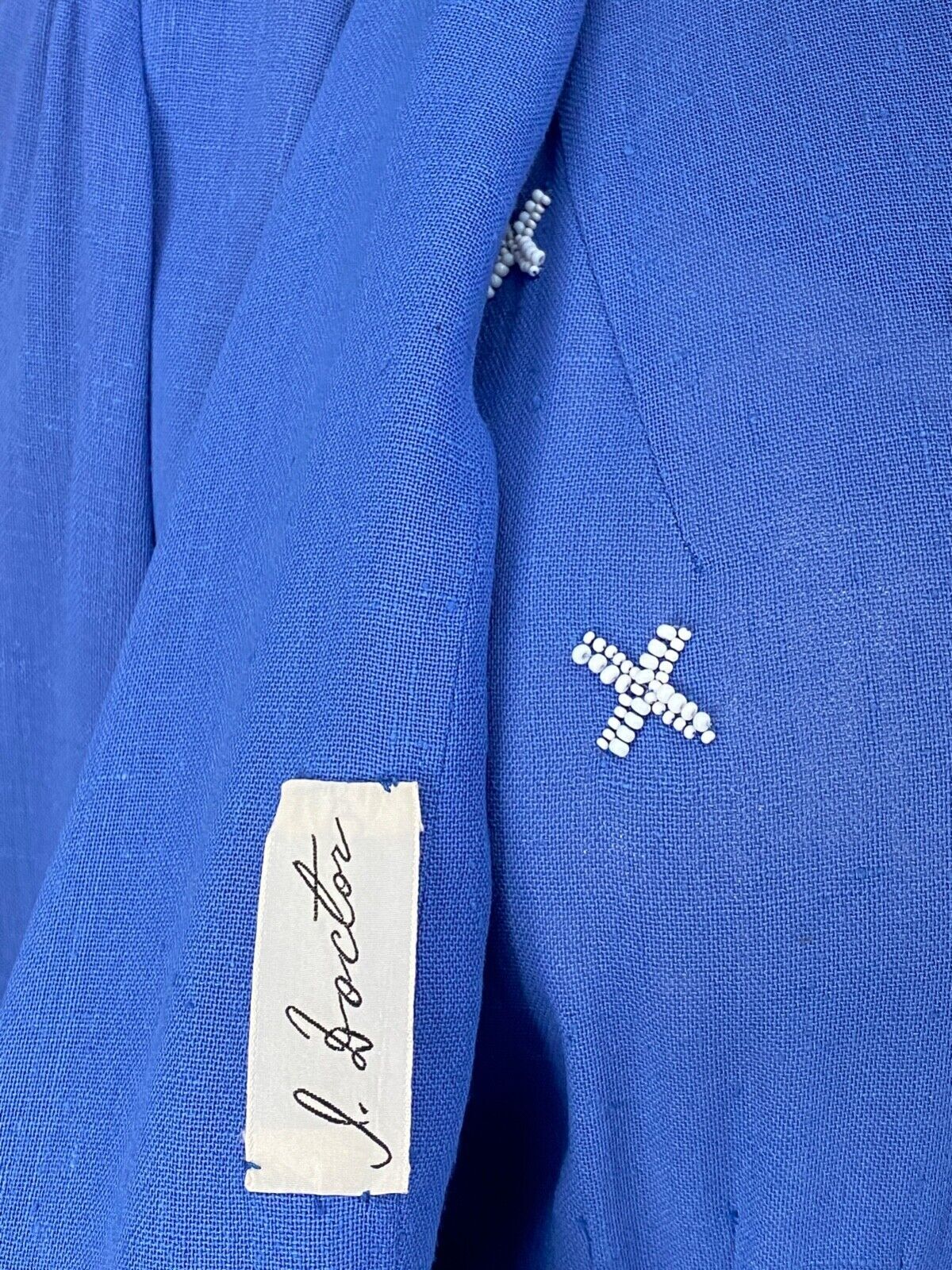Vintage 1940s tic-tac-toe dress, blue beaded novelty print Xs Os XXL plus size