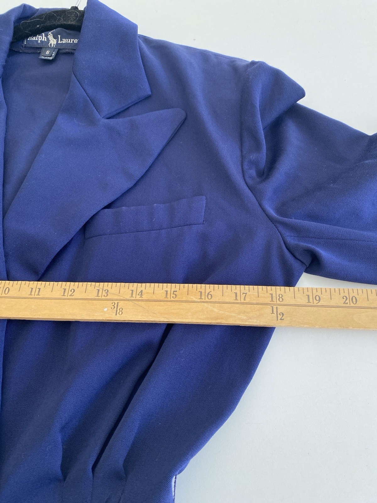 Vintage Ralph Lauren 6 100% Wool Tuxedo Jacket Wrap Dress Blue Midi