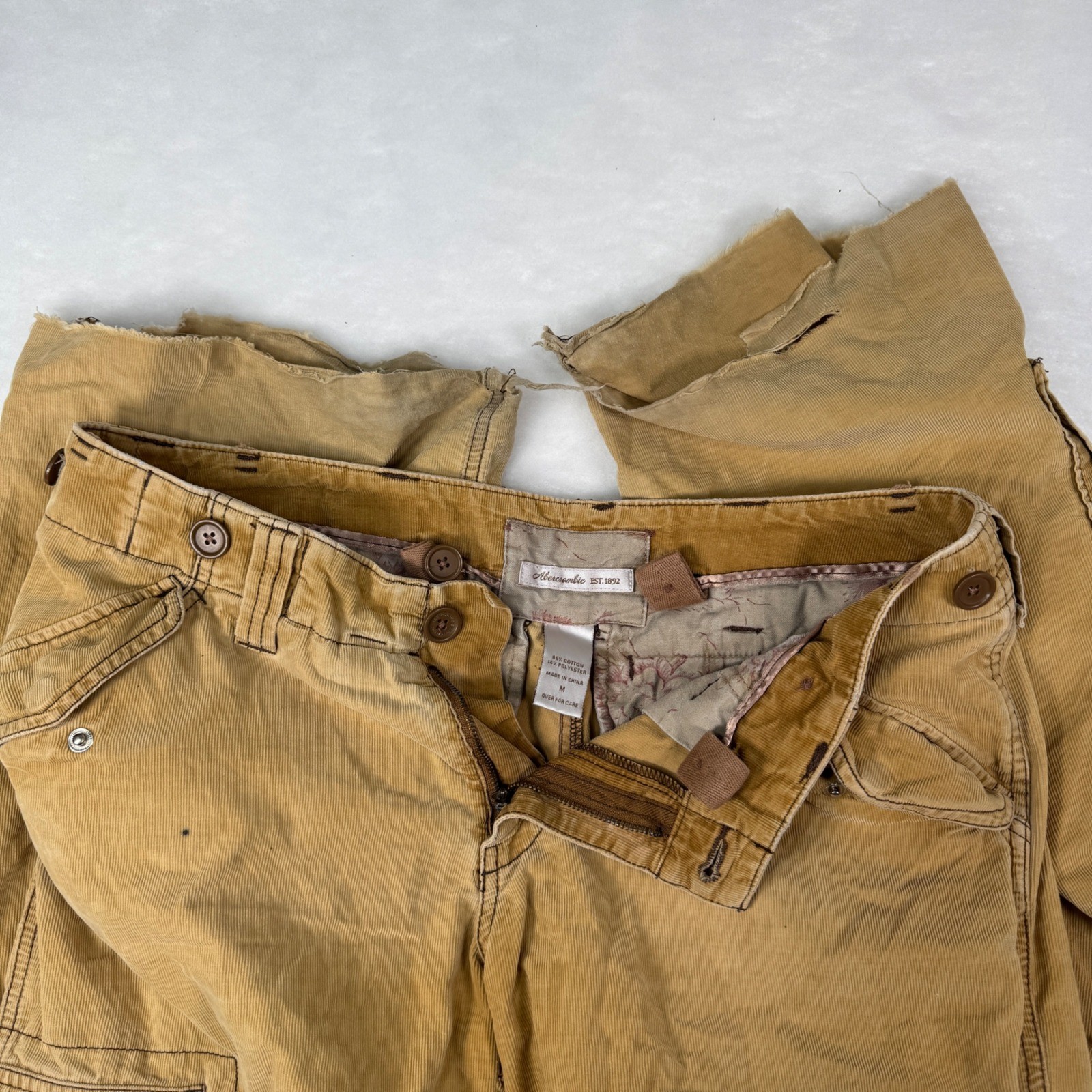 Vtg Y2K Abercrombie & Fitch Corduroy Cargo Paratrooper Pants Womens M Tan