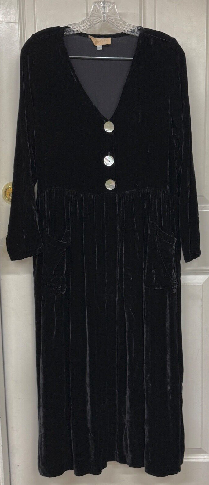 Jenny Helene Women’s Dress Vintage Black Velvet Small Long Sleeve Pocket Costume