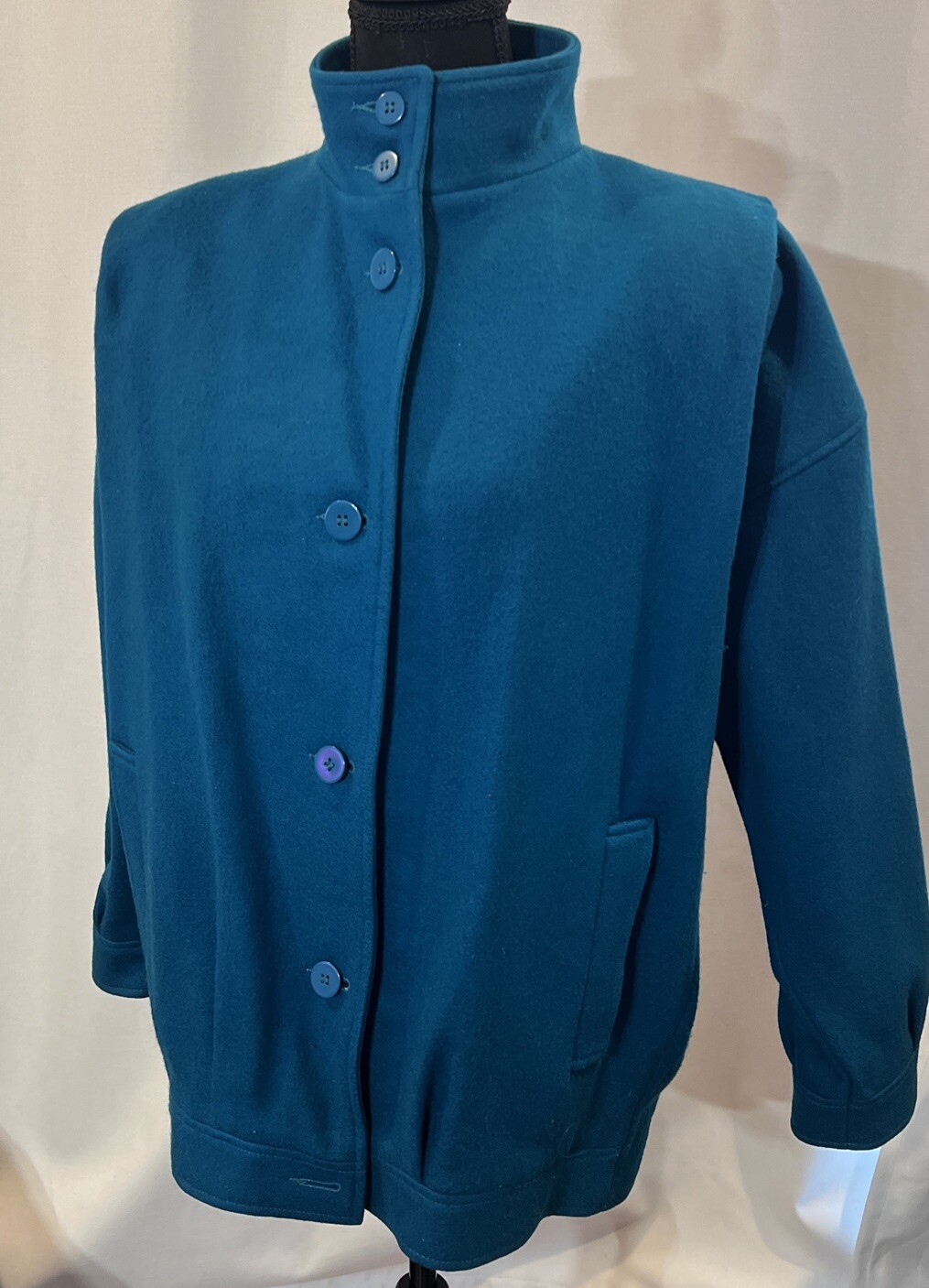 Vintage Learsi Turquoise 100% New Wool Coat Fully Lined Size 9 Beautiful