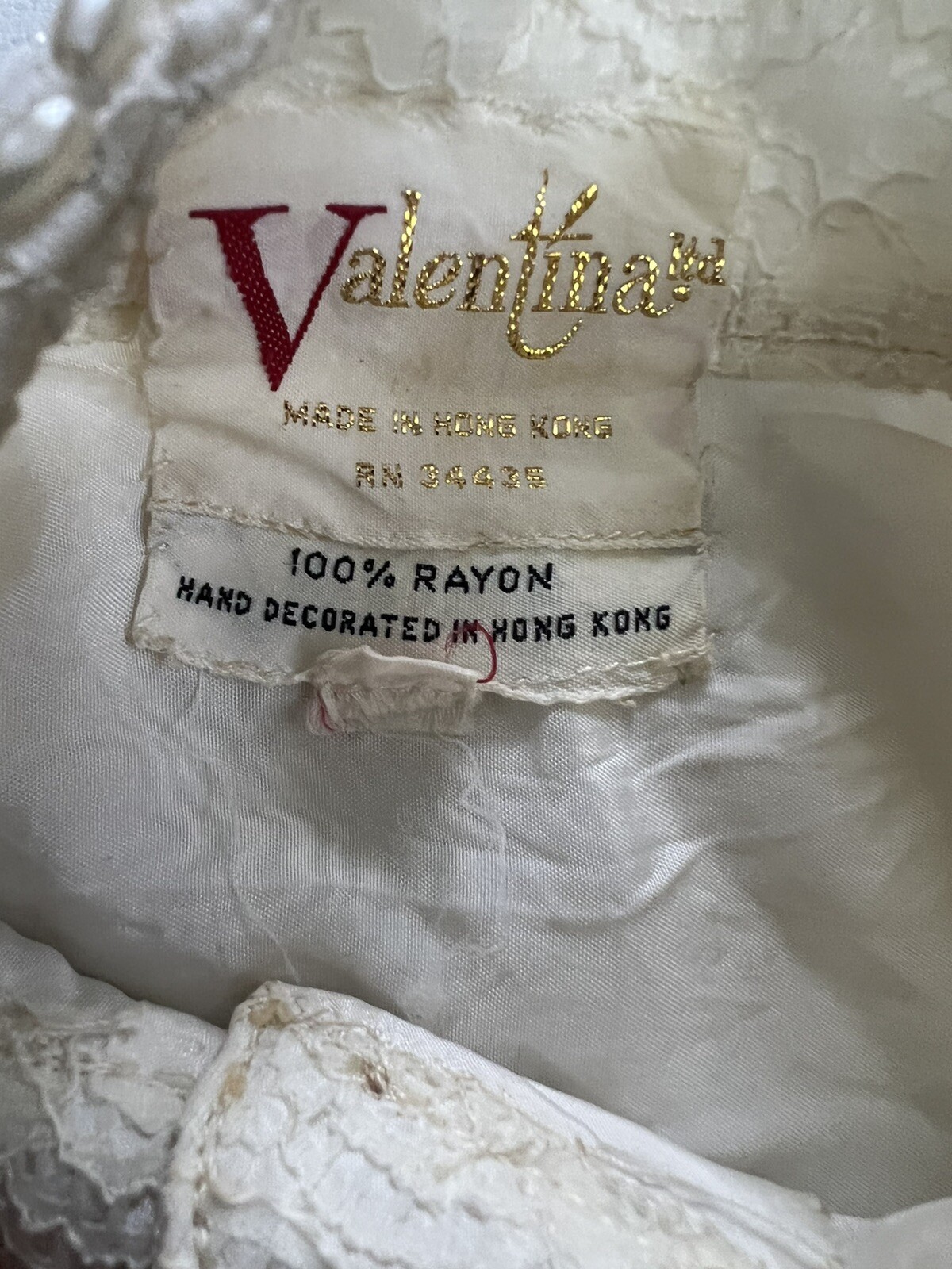 Rare 60s Vintage Valentina Designer Pearl Beaded Collared White Top Shirt