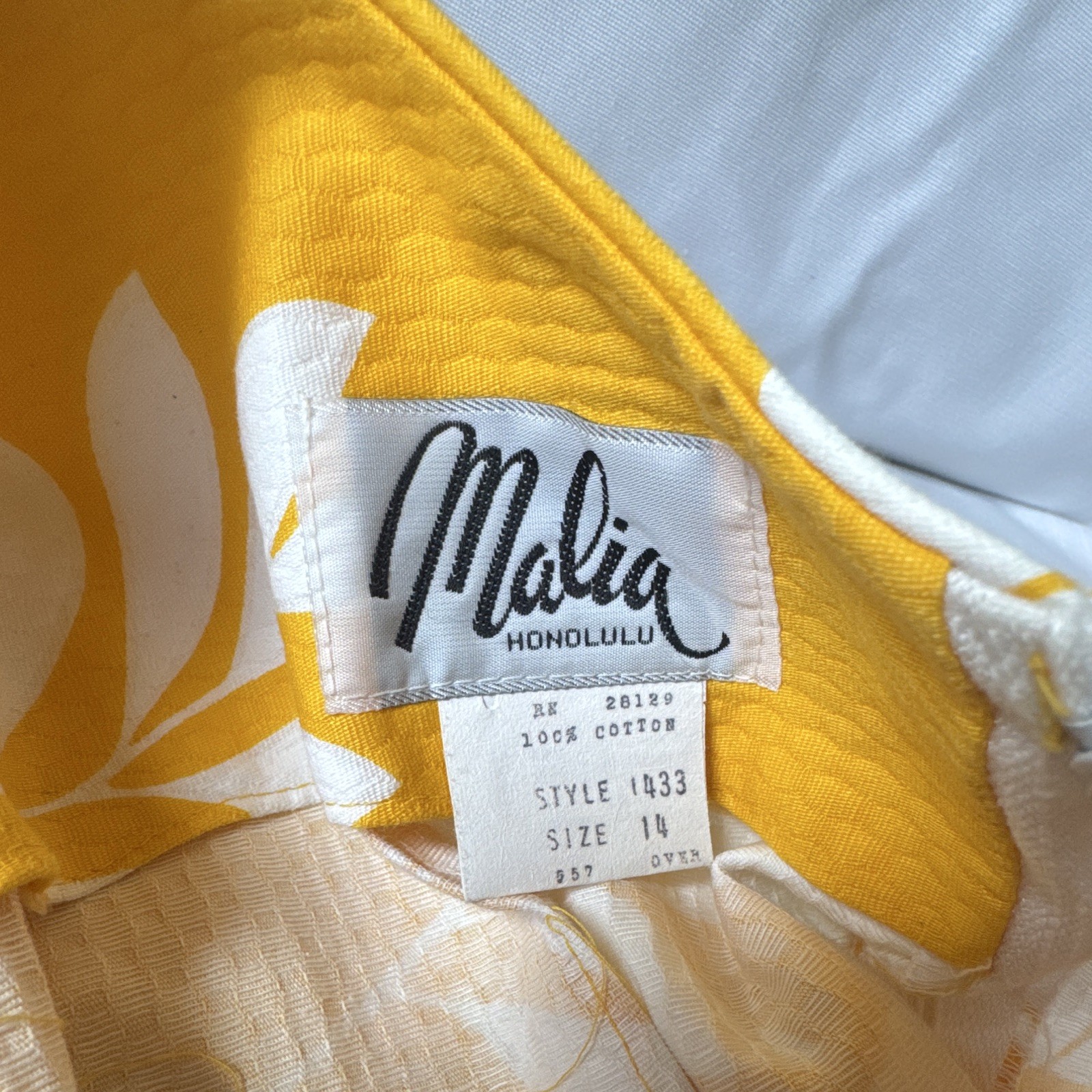 Malia Honolulu Floral Fit & Flare Belted Scoop Neck Dress 14 Yellow/White