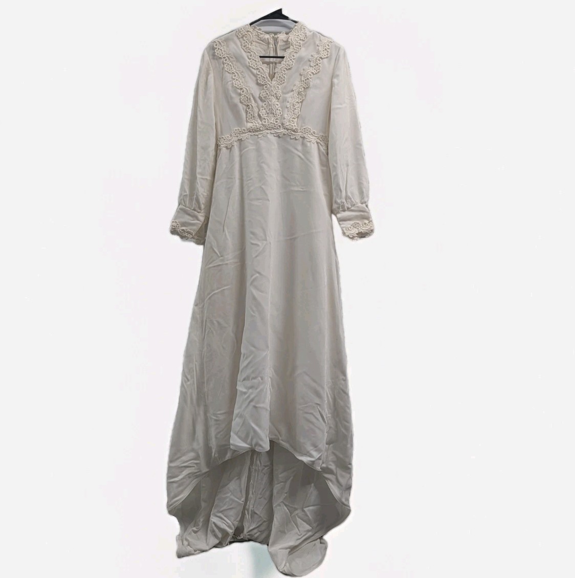 Cottagecore Prairie Gothic Velvet Lace Ivory High Low Maxi Dress Vintage