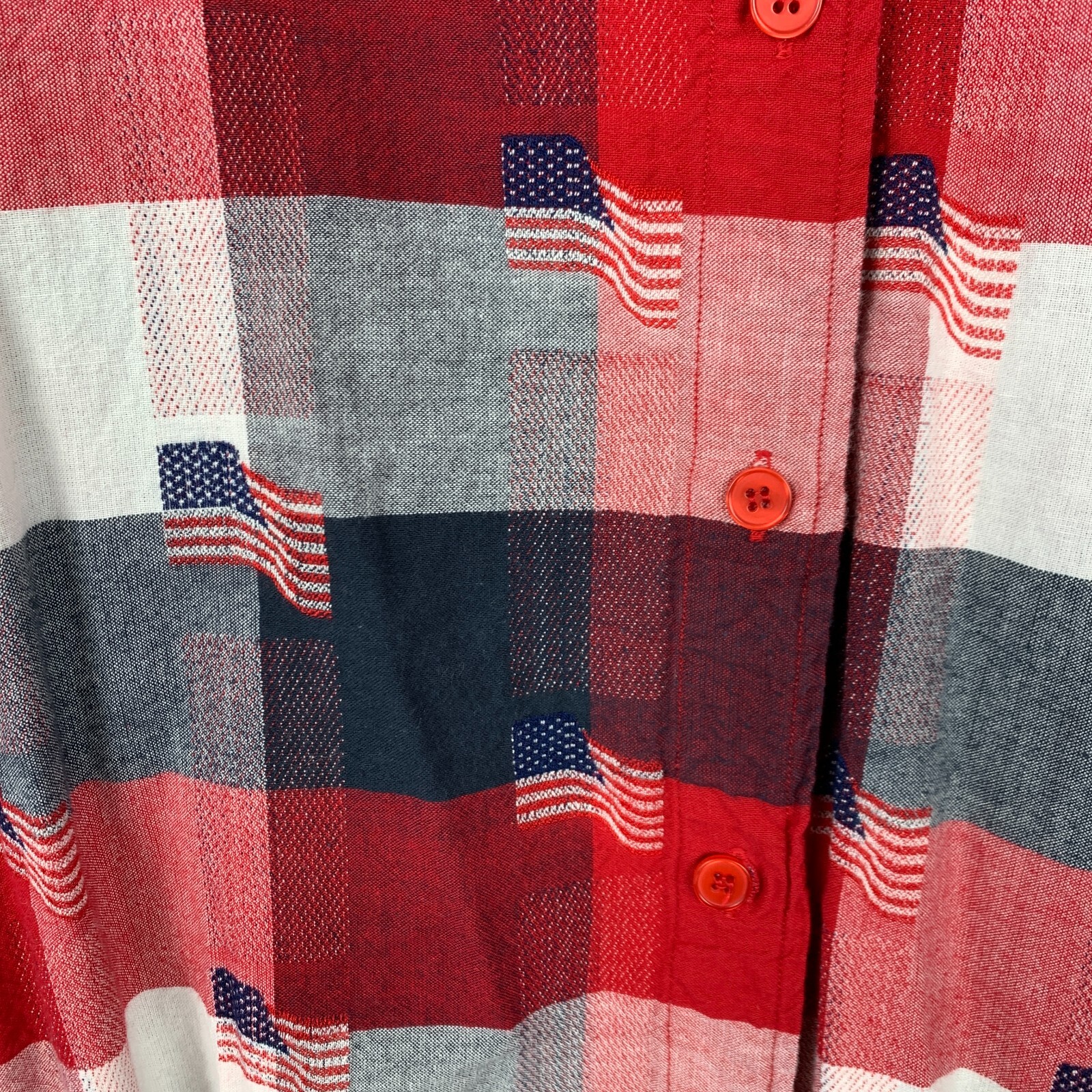 Vintage 90s Fashion Bug 4th of July Patriotic Red White Blue Plaid Shirt 26/28