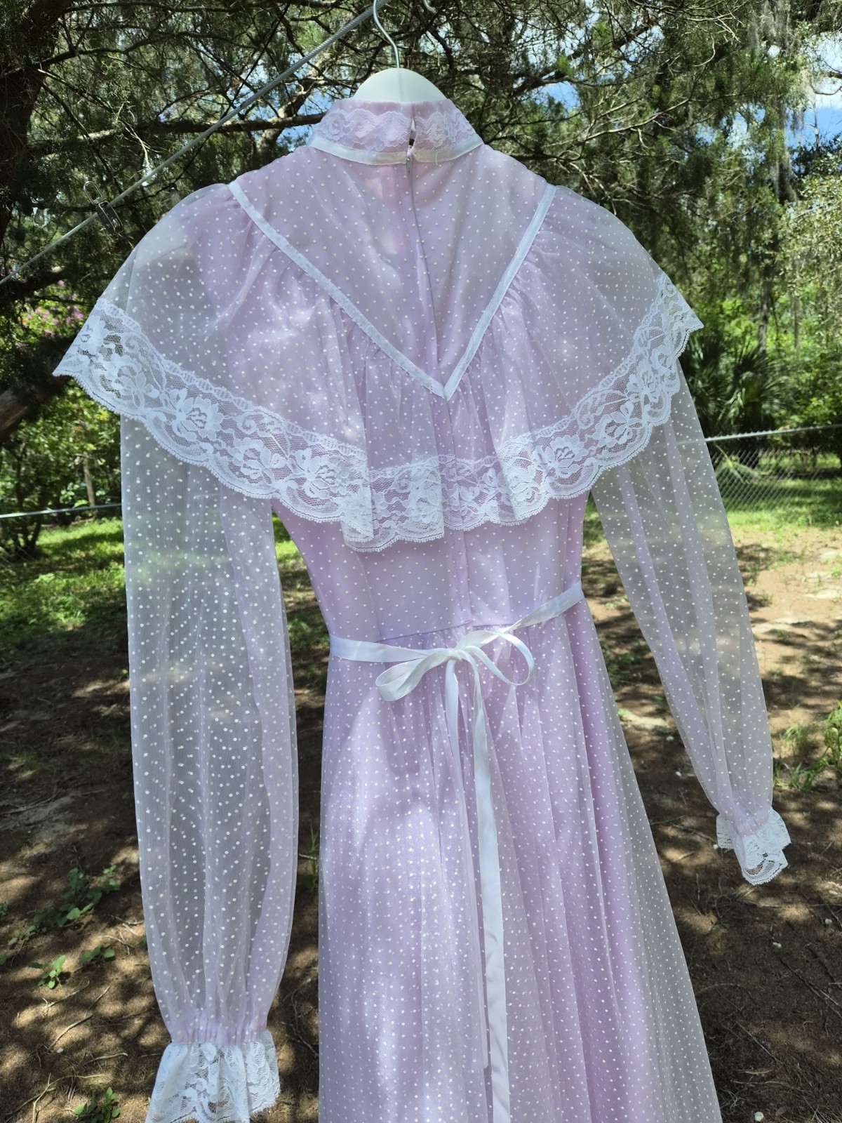 Vintage Long Sleeve Purple Bustle Romantic Sheer Long Gown Prairie Dress XS
