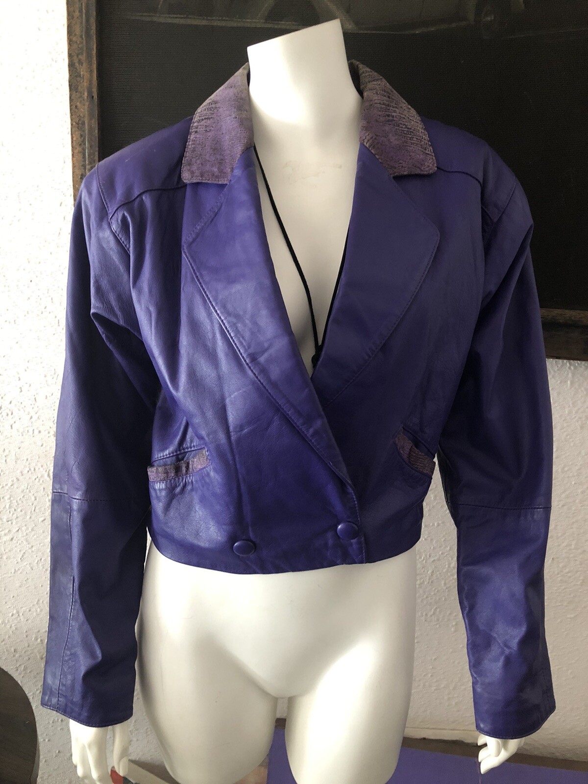 Vintage 80s Glam Women’s Size M purple leather bomber biker rocker crop jacket
