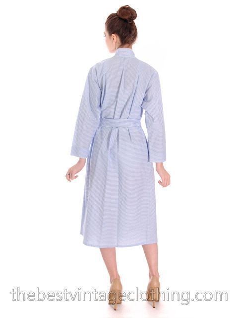 VTG 70s Vuokko Mod Shirt Dress Sky Blue White Stripe Cotton Finland M–L (S)