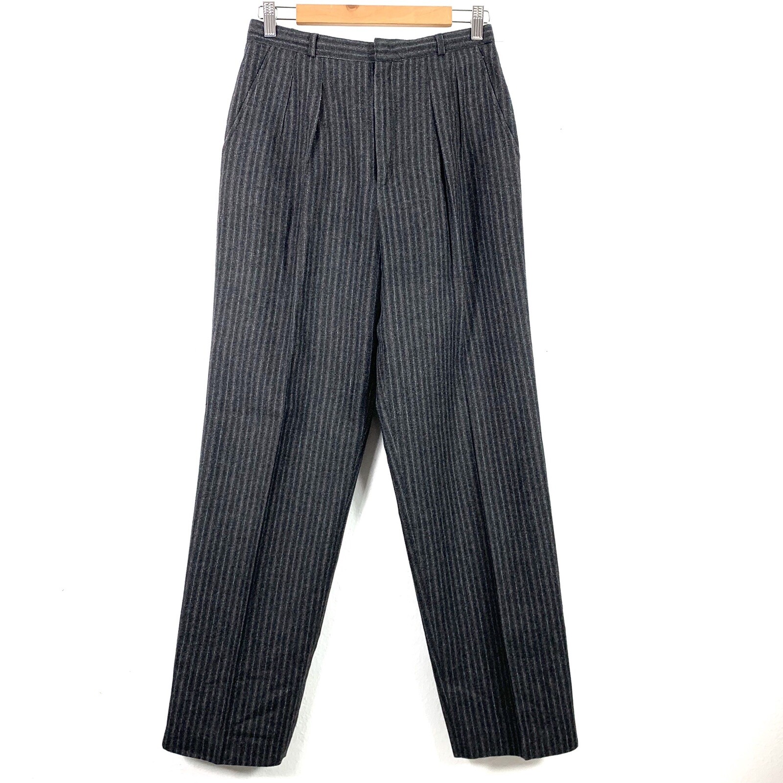 Vintage Size 12 Pants Wool Feelin Jazzie Tapered Leg Pleated Pinstripe Trousers