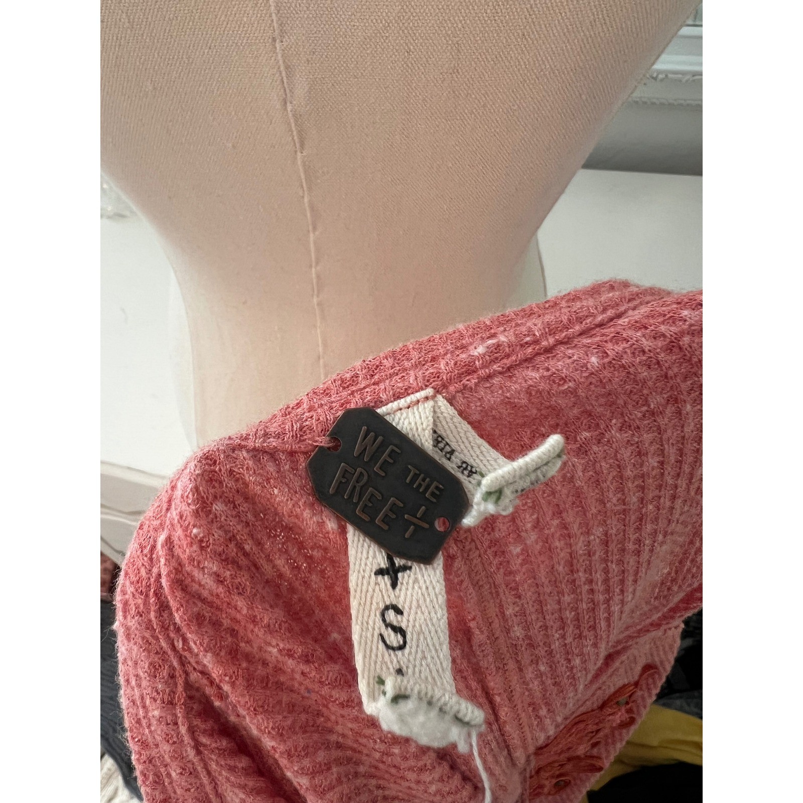 vintage free people long sleeve v neck fitted top with embroidered details