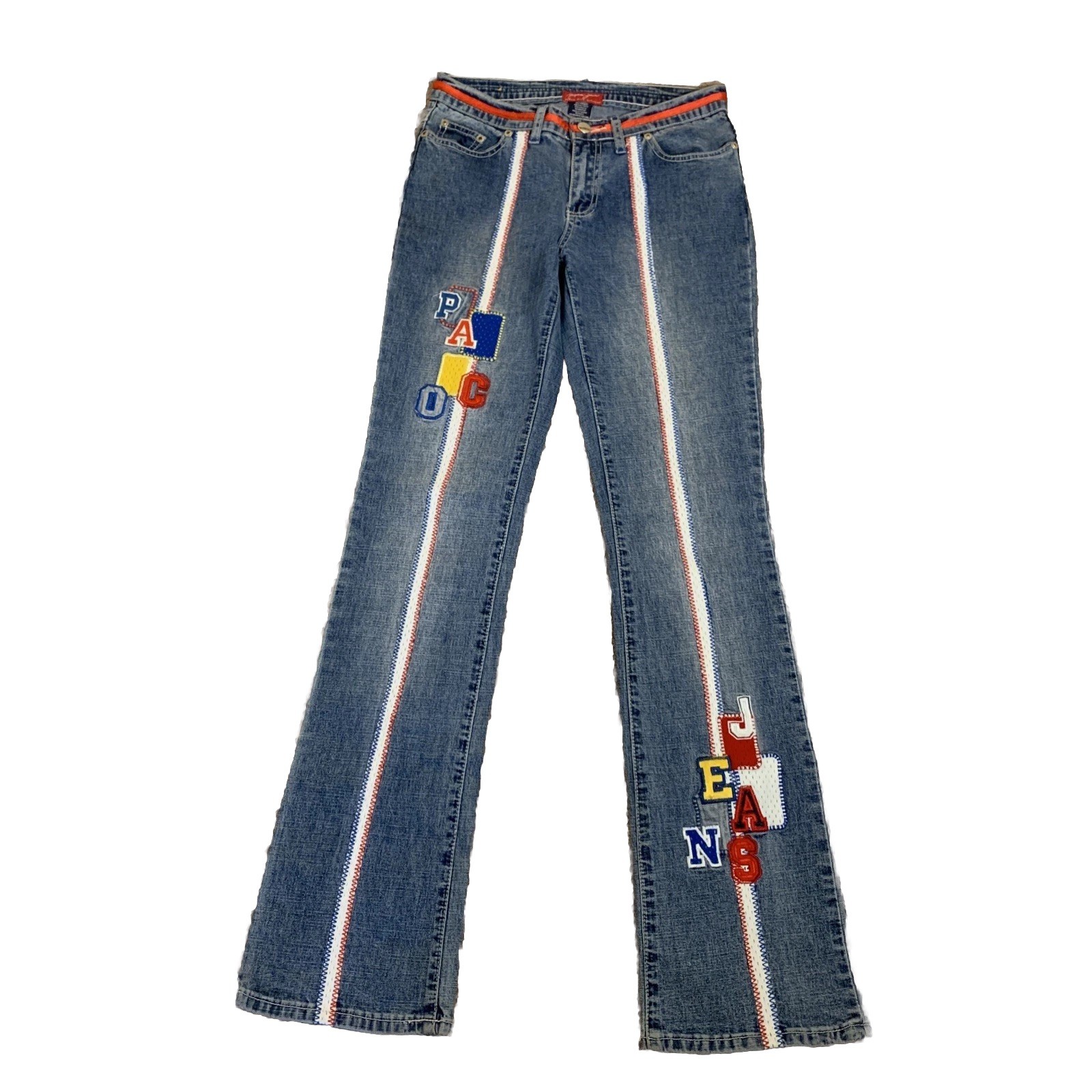 Vintage Y2K Paco Jeans Size 3 Patches Spell Out Streetwear 2000s XS Retro Denim