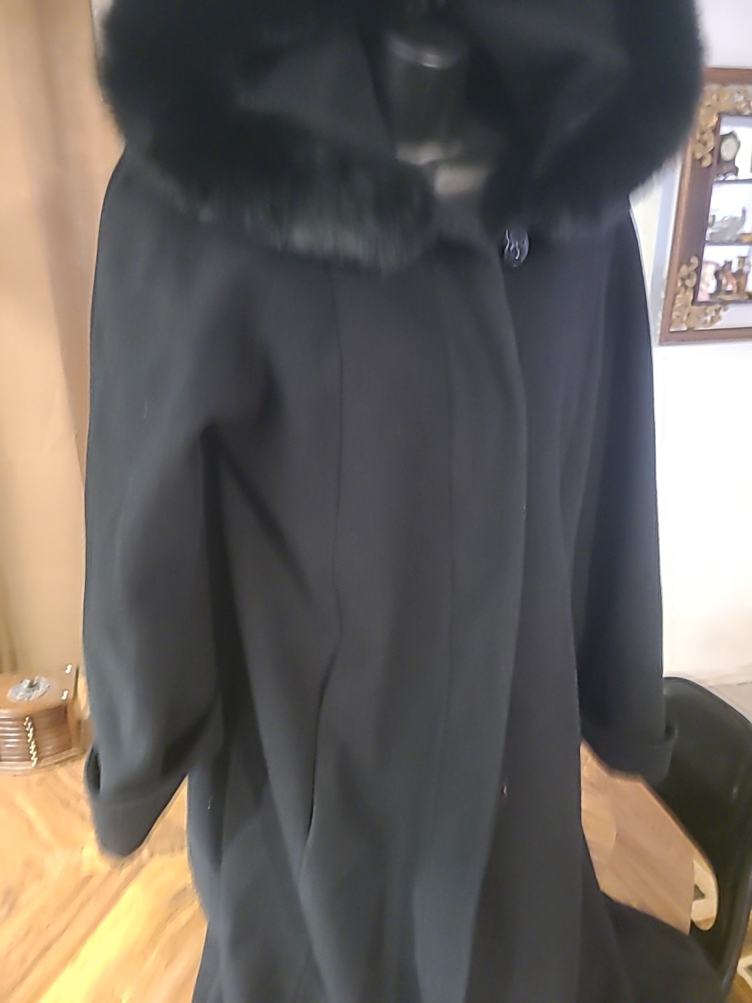 Rare Vintage Donnybrook Rabbit Fur Lined Hood Full Length Wool Coat Sz 8 Vintage