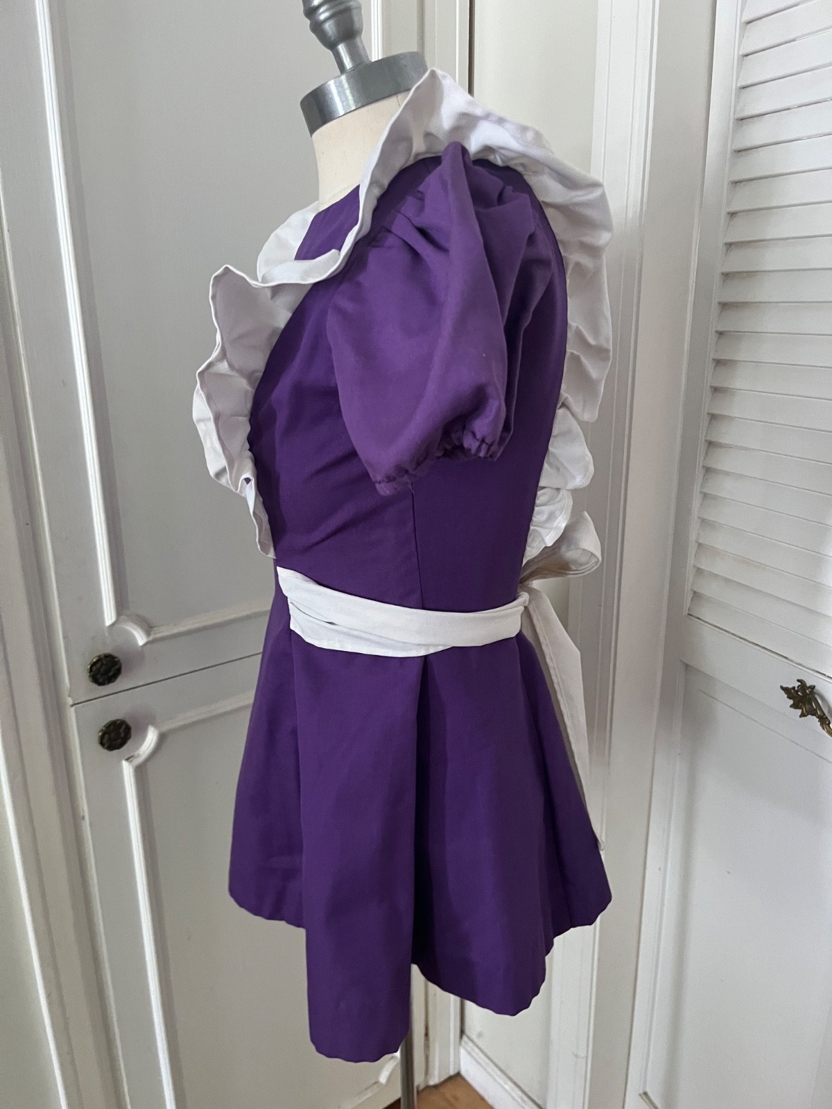 Vtg 1960s Waitress~French Maid Uniform Purple Authentic Embroidered Danette XS