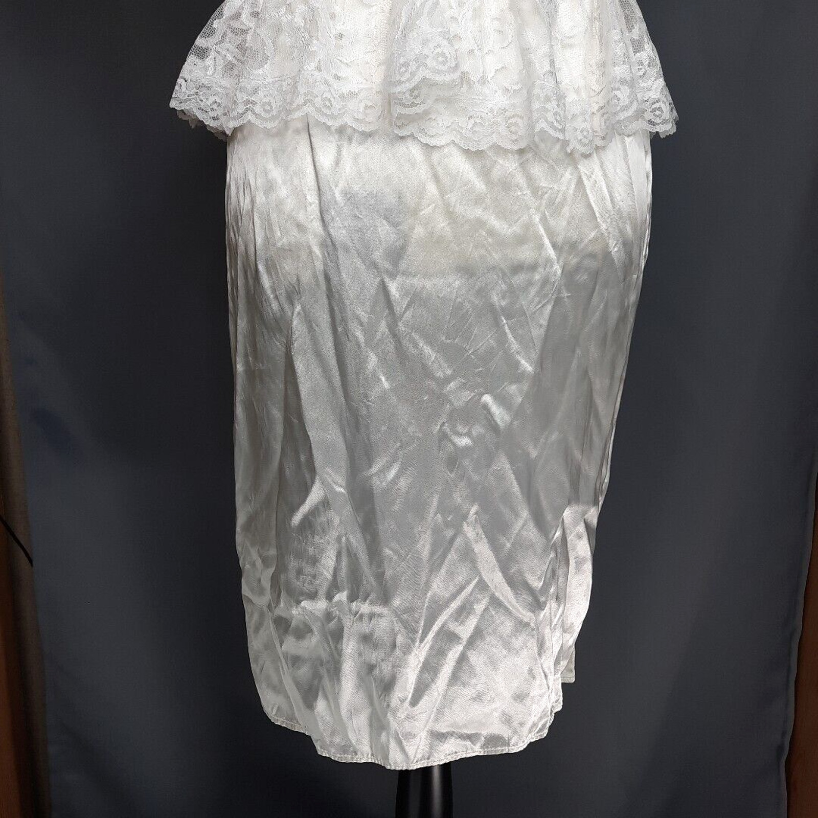 Vtg Diamonds Run Lace Puff Sleeve Peplum Satin Midi Dress Size 8 White Coquette