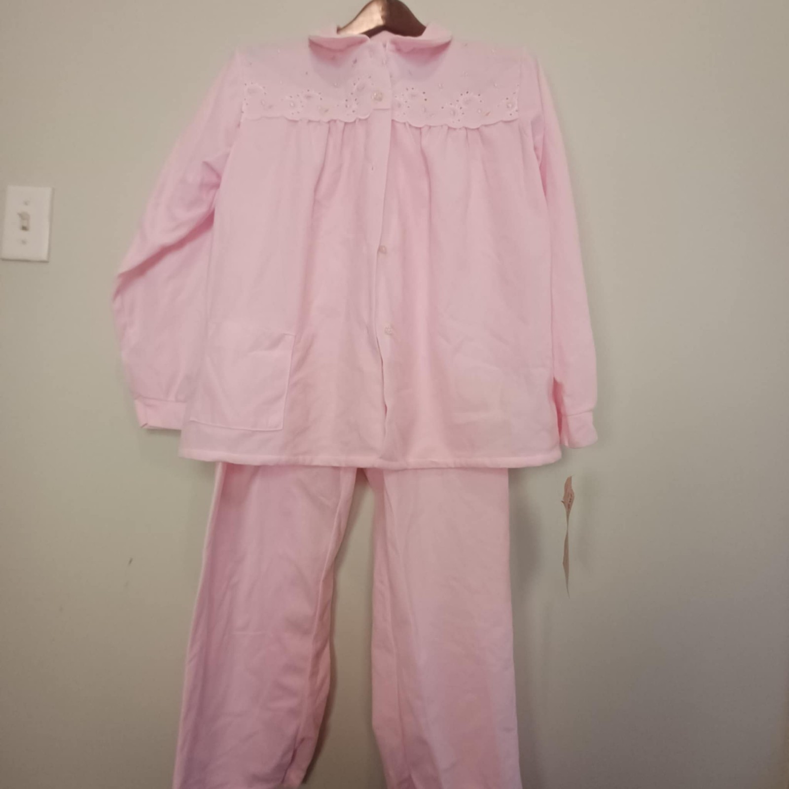 Vtg Katz W/Tags PJs Wns Lg Pink Embroidered Flowers Eyelets PJ’s 2 Piece Granny