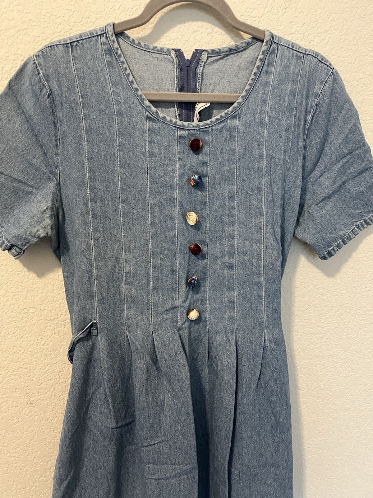 Vintage Alexandra Lee Dress Denim Womens S Short Sleeve Blue Midi Cottagecore