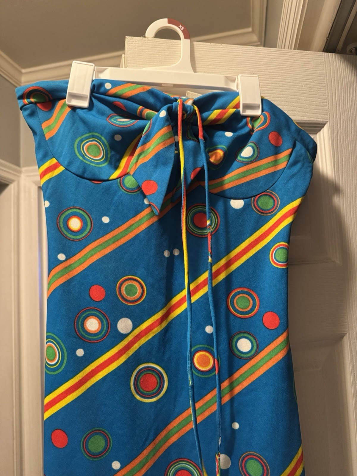 VTG 1970s psychedelic Hippie Maxi Dress Tie Around Neck Dress Size M/L