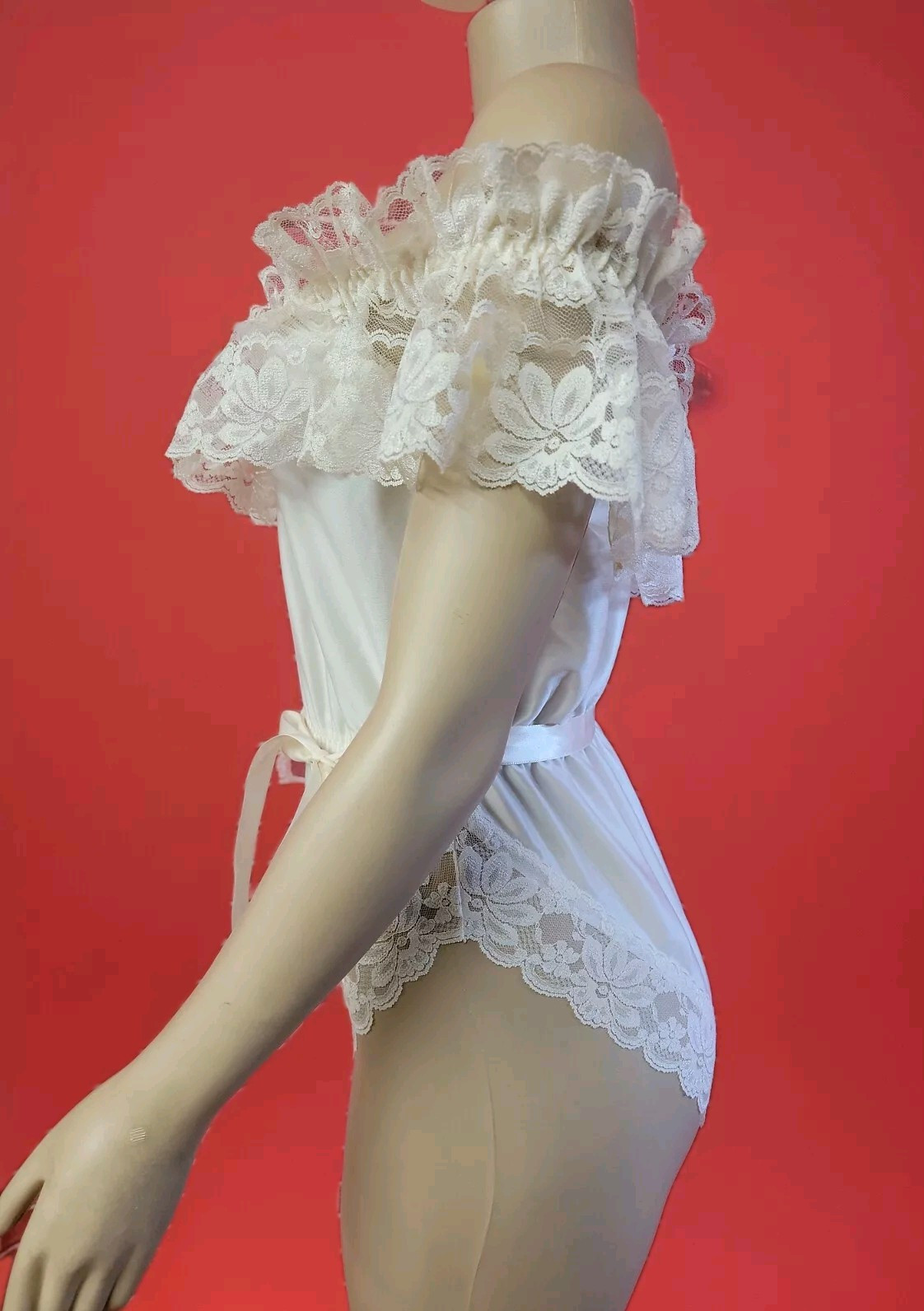 DOLORES For POIRETTE Peignoir Size M Vintage ivory Lace Bodysuit Lingerie #C6