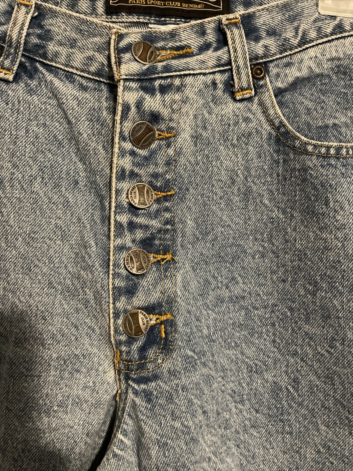Vintage Paris Sport Club Button Fly Jeans Womens Size 28×29 Classic Fit Tapered