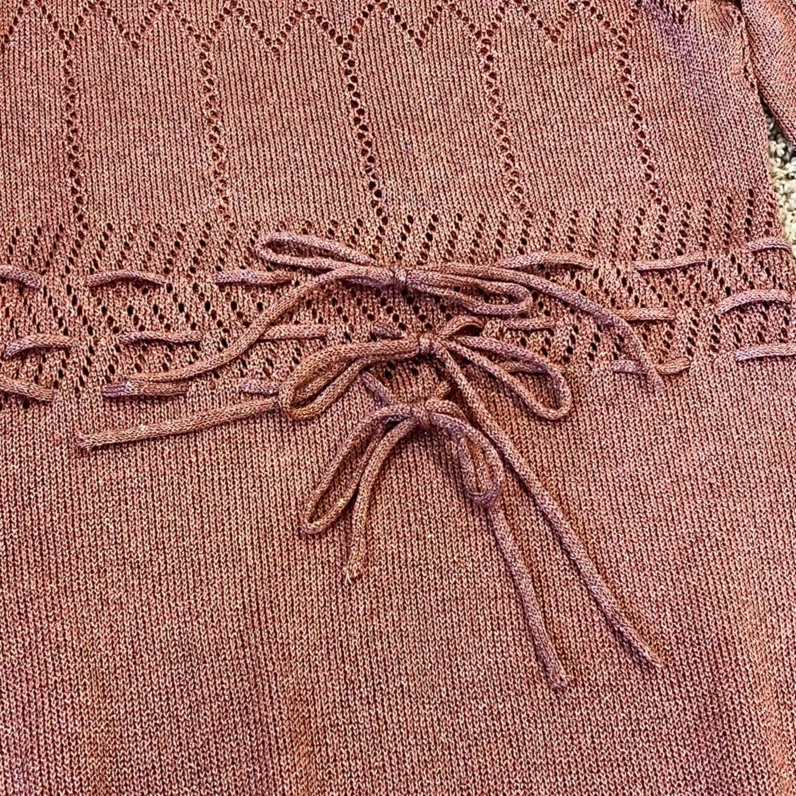 Wenjilli 70s Rose Pink Maxi Metallic Knit Wiggle Dress Balloon Long Sleeve 7/8