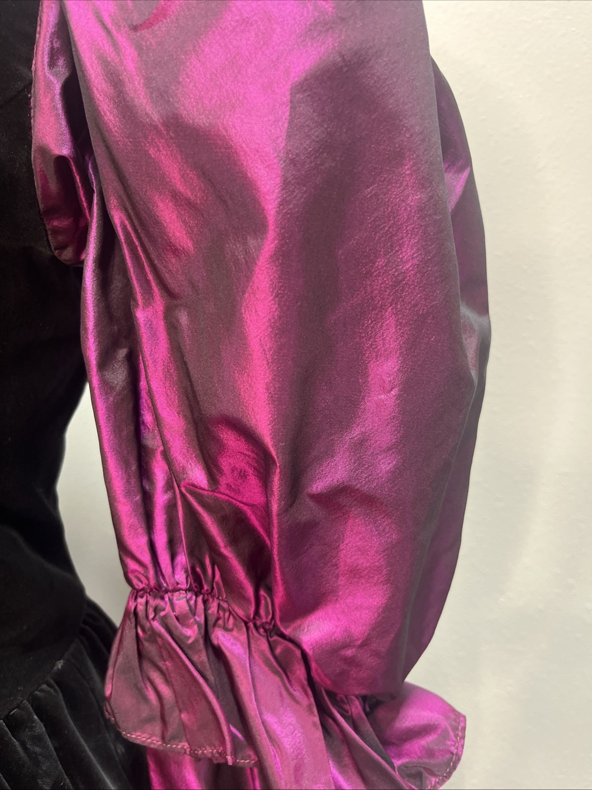 VTG YVES SAINT LAURENT 2pc Skirt and Top Blk/Purple Velvet/Taffeta/Wool/Silk 38