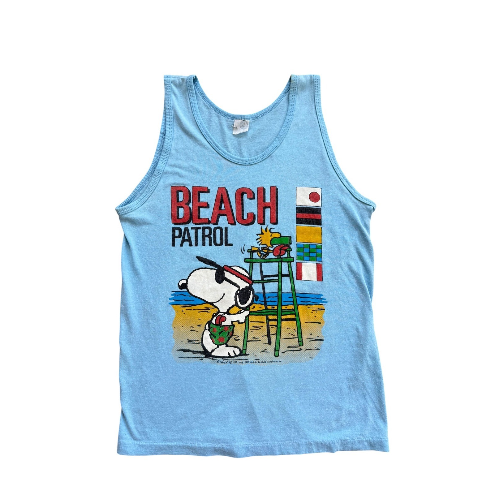 Vintage Artex Snoopy Peanuts Beach Patrol Tank Top Blue Graphic Tee Women Medium