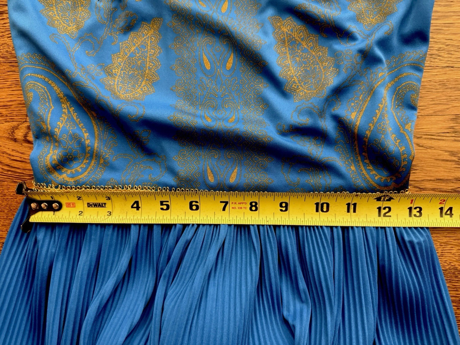 Vintage Alfred Shaheen Asian Inspired Hawaiian Aloha Maxi Dress Sz 8 Blue & Gold