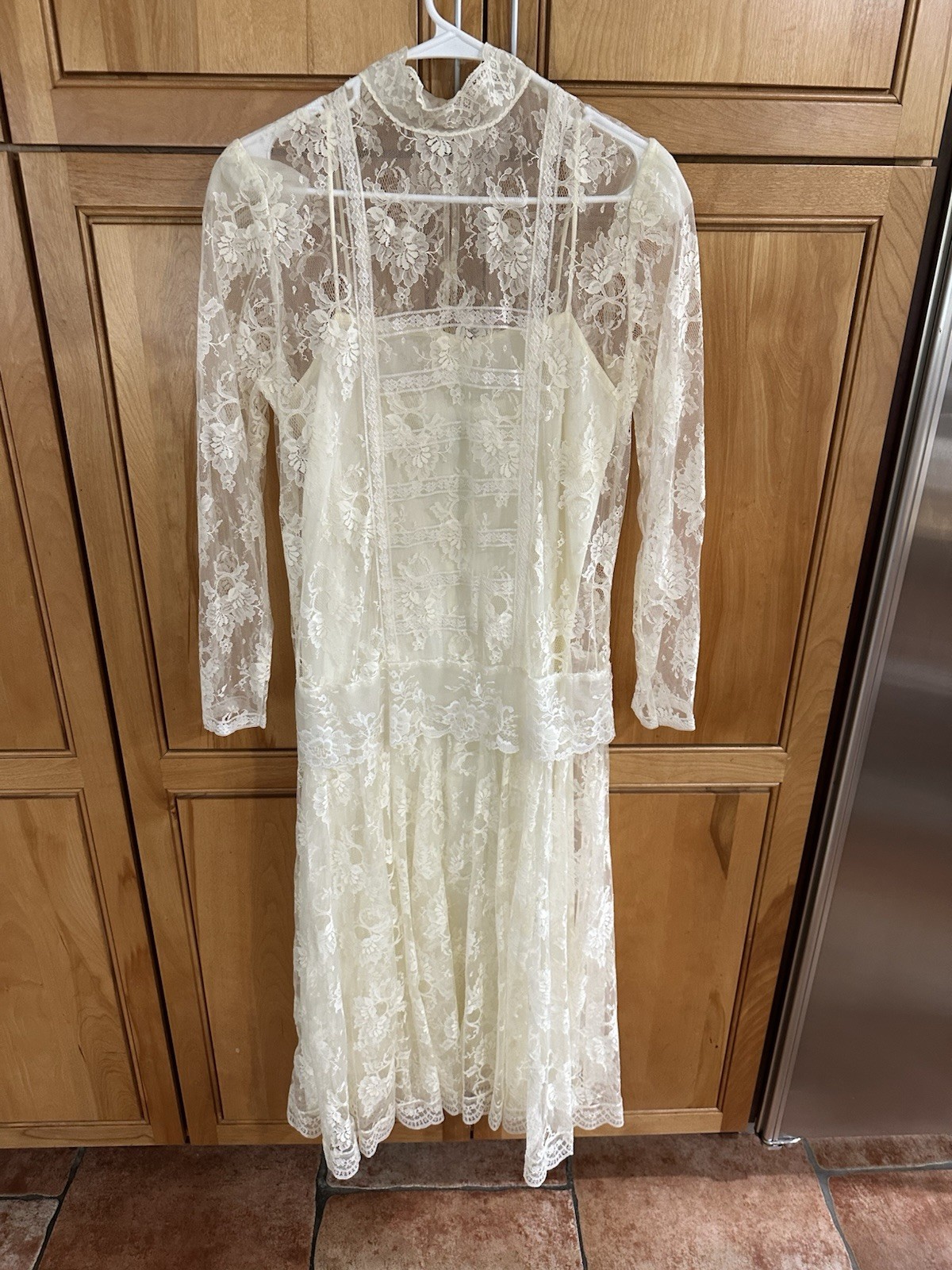 Vintage 80s x 1920s S Scott McClintock Ivory Drop Waist Edwardian Lace Dress