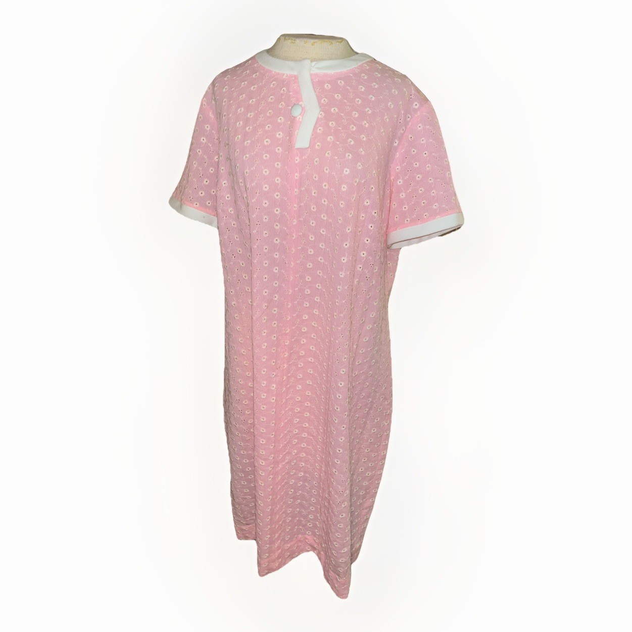 Mynette | Mid Century 1950s House Dress Pastel Pink Embroidered Sz L-3X-On Tags