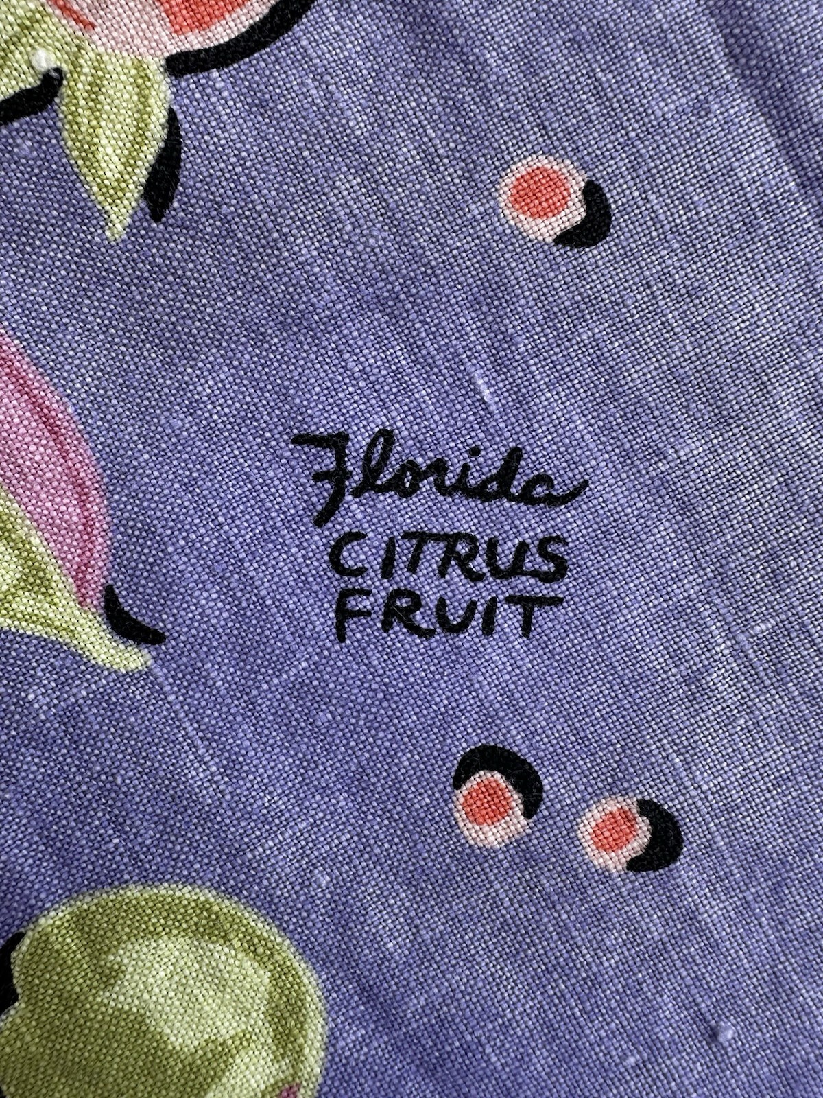 Vintage 90s Linen Novelty Citrus Fruit Shirt Dress Purple Button Front Kiko S M