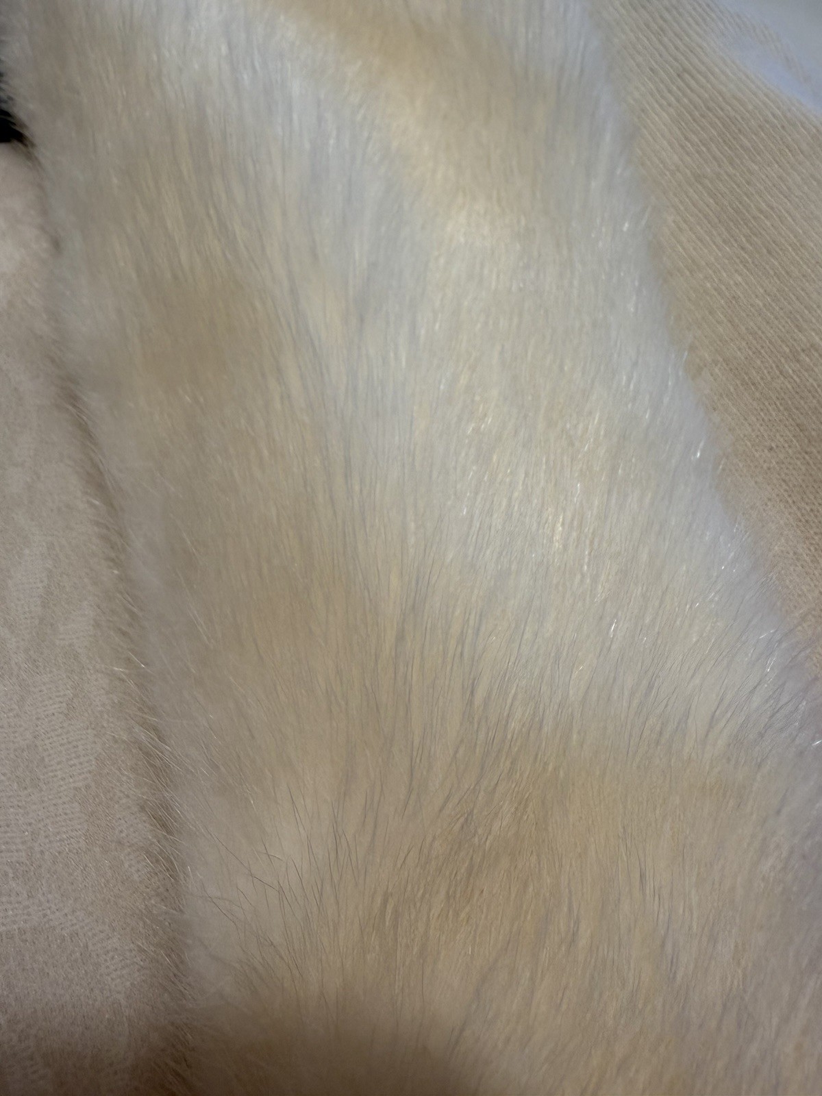 Vintage Pringle Scotland Cashmere Cardigan Mink Fur Collar Ivory Size S