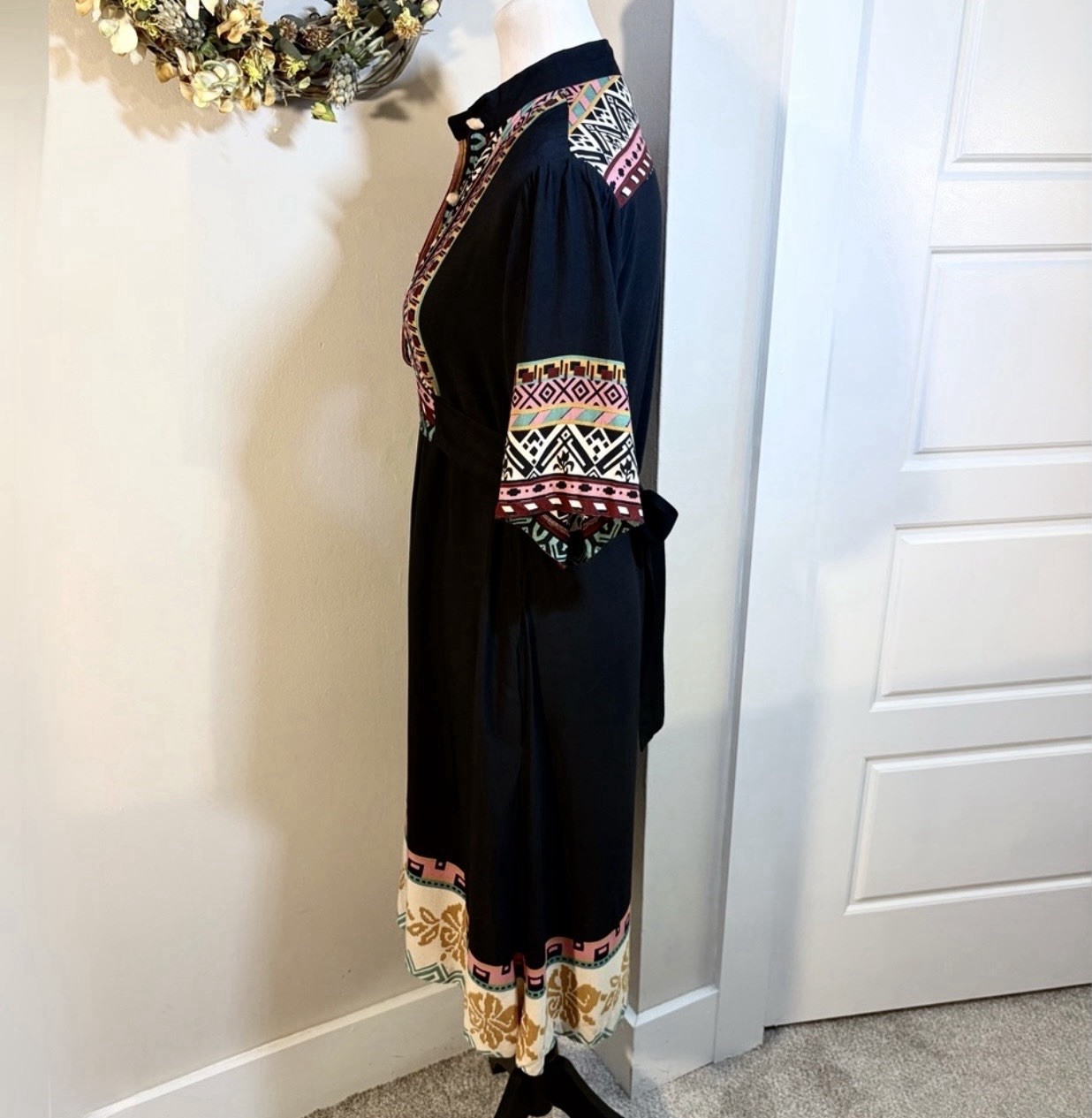💥Vintage Ragtime Boho Midi Dress Pintuck Bodice Bodice Sz S💛