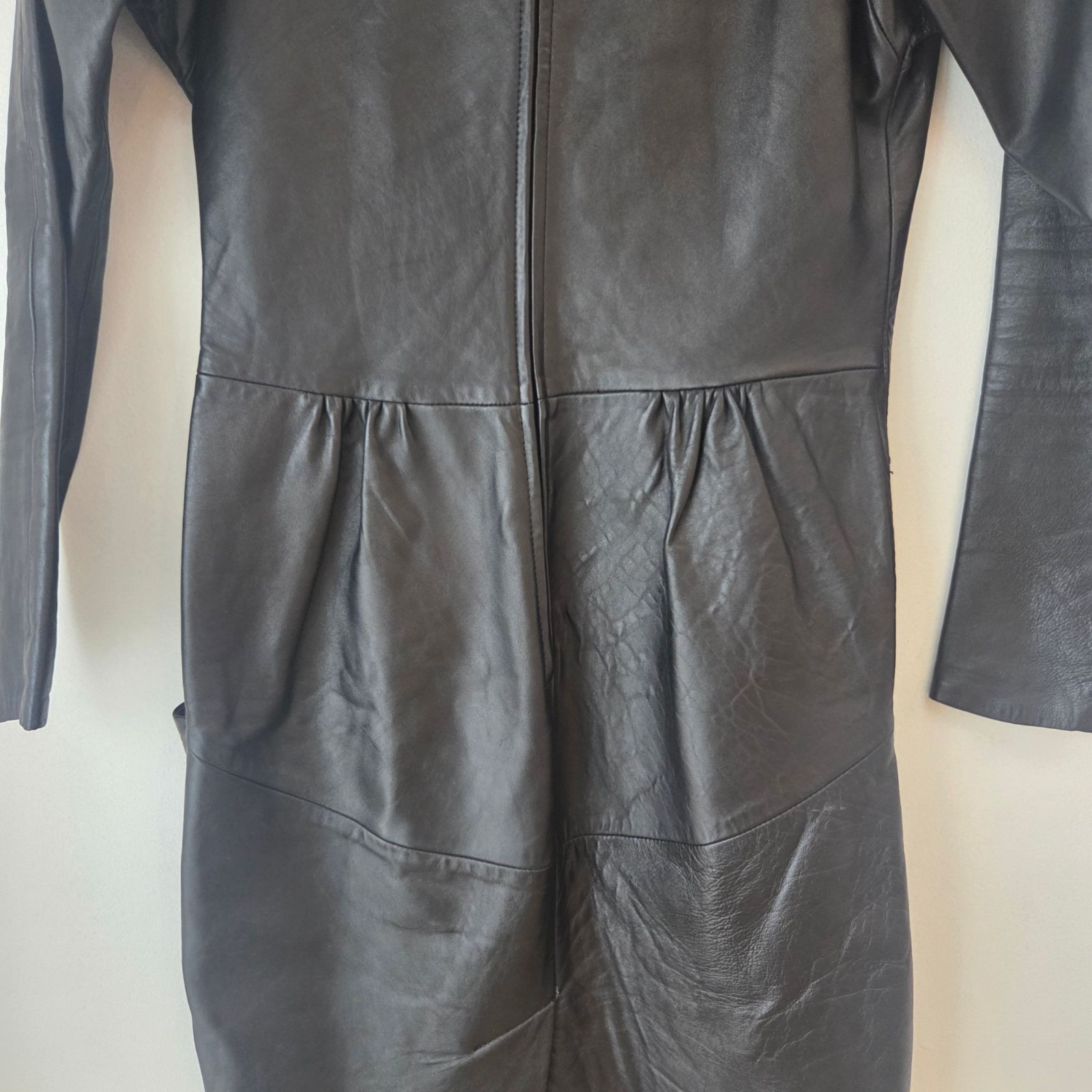 Vintage 90s Black Genuine Napa Lamb Leather Sheath Dress West Bay Sport 9/10