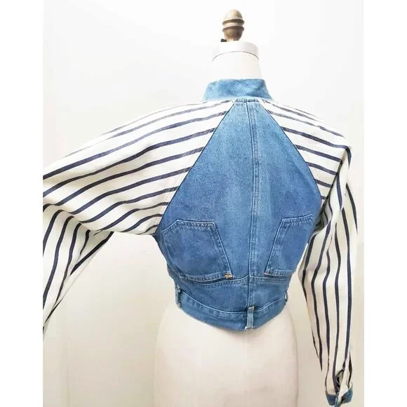 VTG 80s TICKETS Brand Cropped „UPSIDE DOWN PANT JACKET”. USA. S/XS.