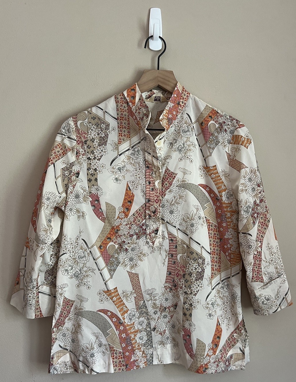 Vintage 60s 70s Blouse Top Shirt Popover Print Hippie Womens Size Medium 8 10