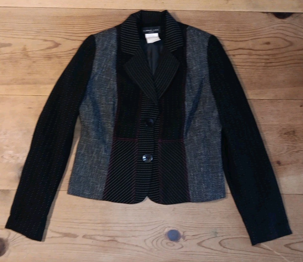 VTG Lana Lee Womens 10 Jacket Cropped Retro Black Gray Artsy Pinstripe Indie