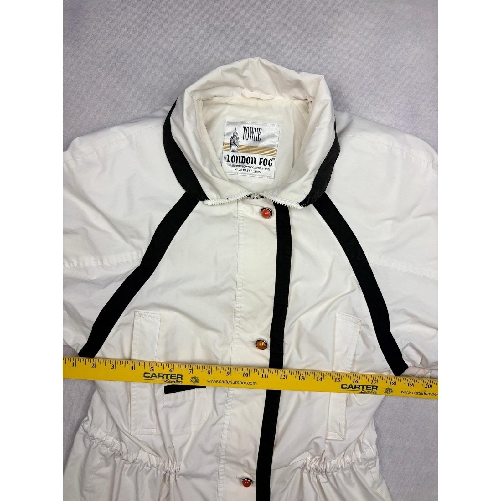 Vintage Towne London Fog Cream White Black Trim Colorblock Jacket Womens Small