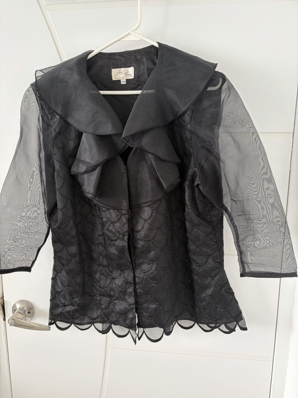 Vintage Jose Alvarez High Couture Black Scallop Jacket Sheer Size 15/16 Mermaid