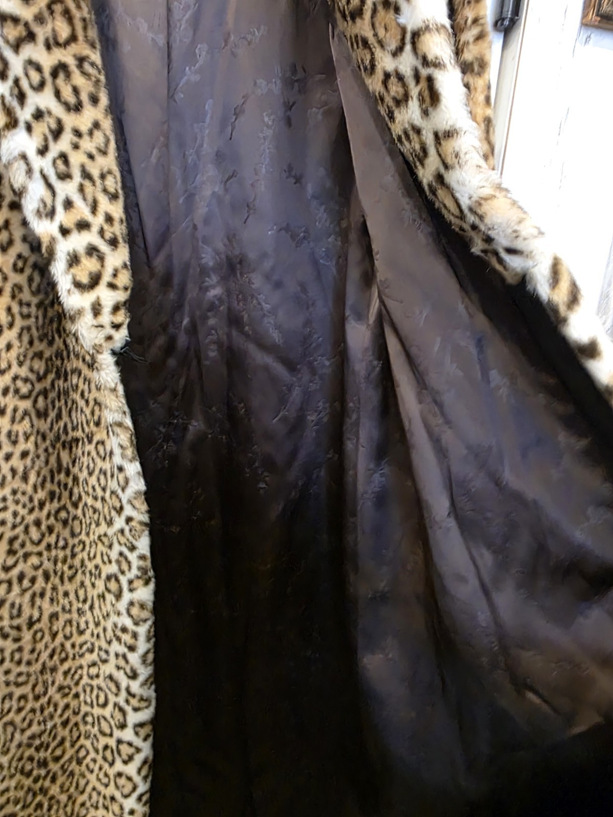 Vintage Sportowne Leopard Print Faux Fur Full Length Coat Size 14