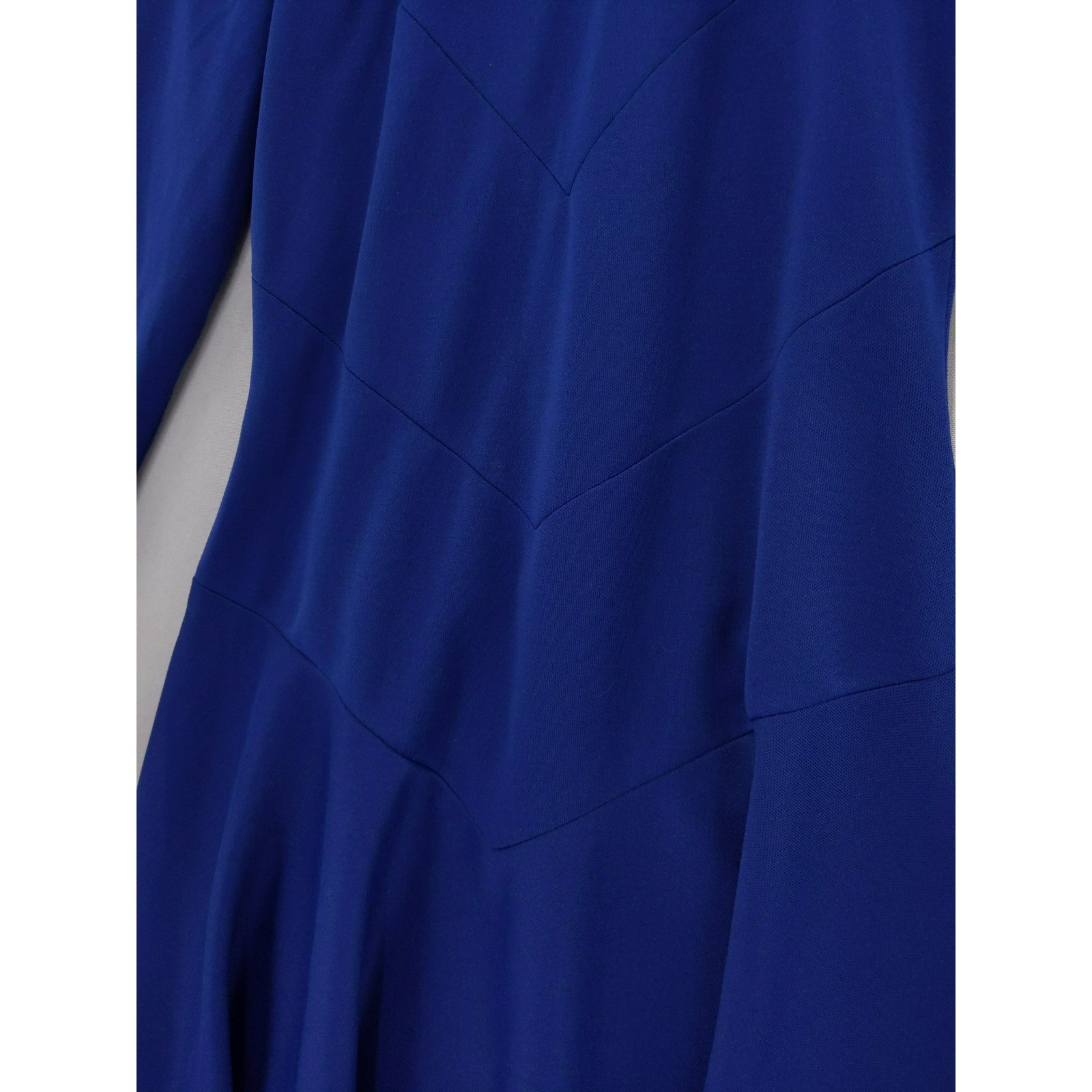 Vintage 60s Minx Mod Dress Sz S Blue Long Sleeve Mock Neck Chevron Fit Flare
