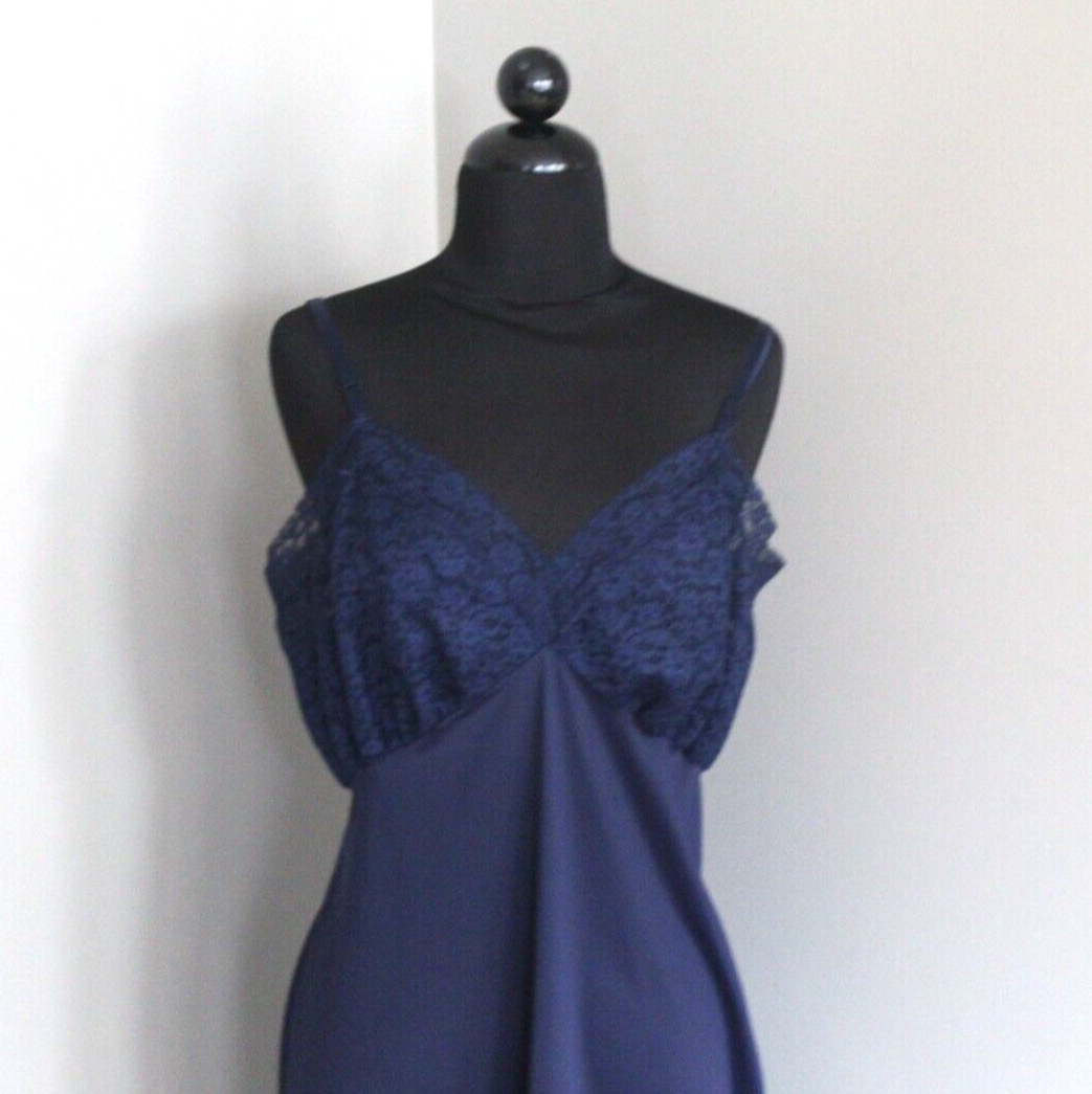 Vintage Van Raalte Satin Nylon Suavette Navy Blue Size 40A