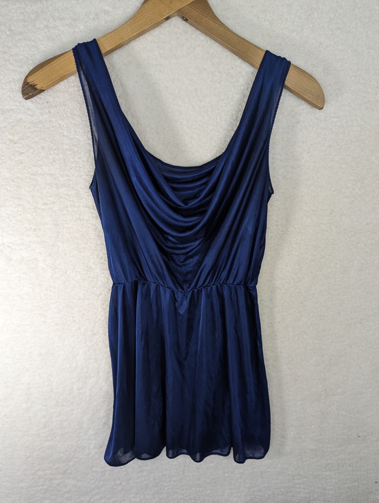Vtg Lady Cameo Lingerie Navy Blue Short Fitted Gown Silky Smooth Classy Small