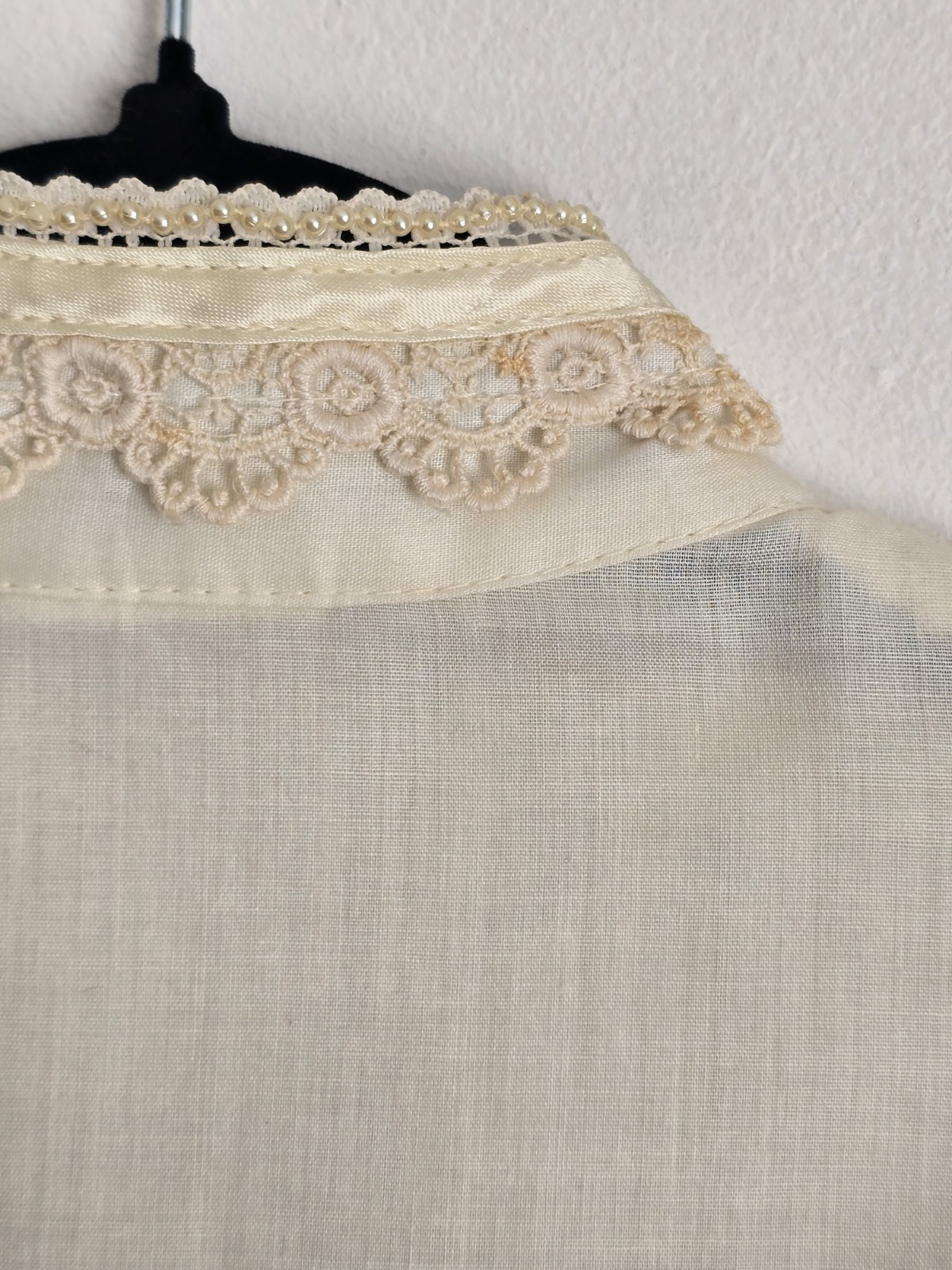 Ivory Lace Victorian Style Long Sleeve Shirt with Lace Trim and Button Cuffs